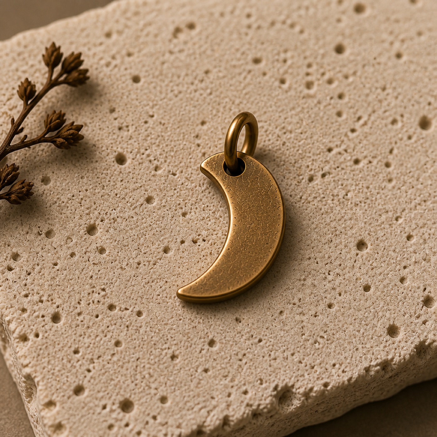 Eclipse Shard minimal handmade brass pendant on stone by Farika Istanbul