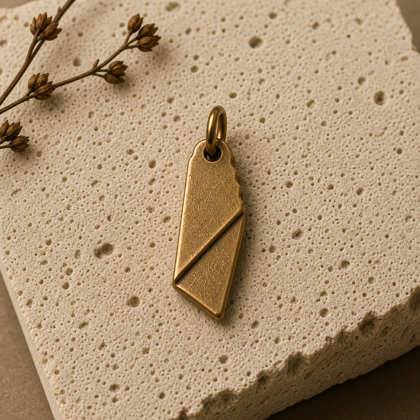 Liberty Fold handmade brass pendant on stone