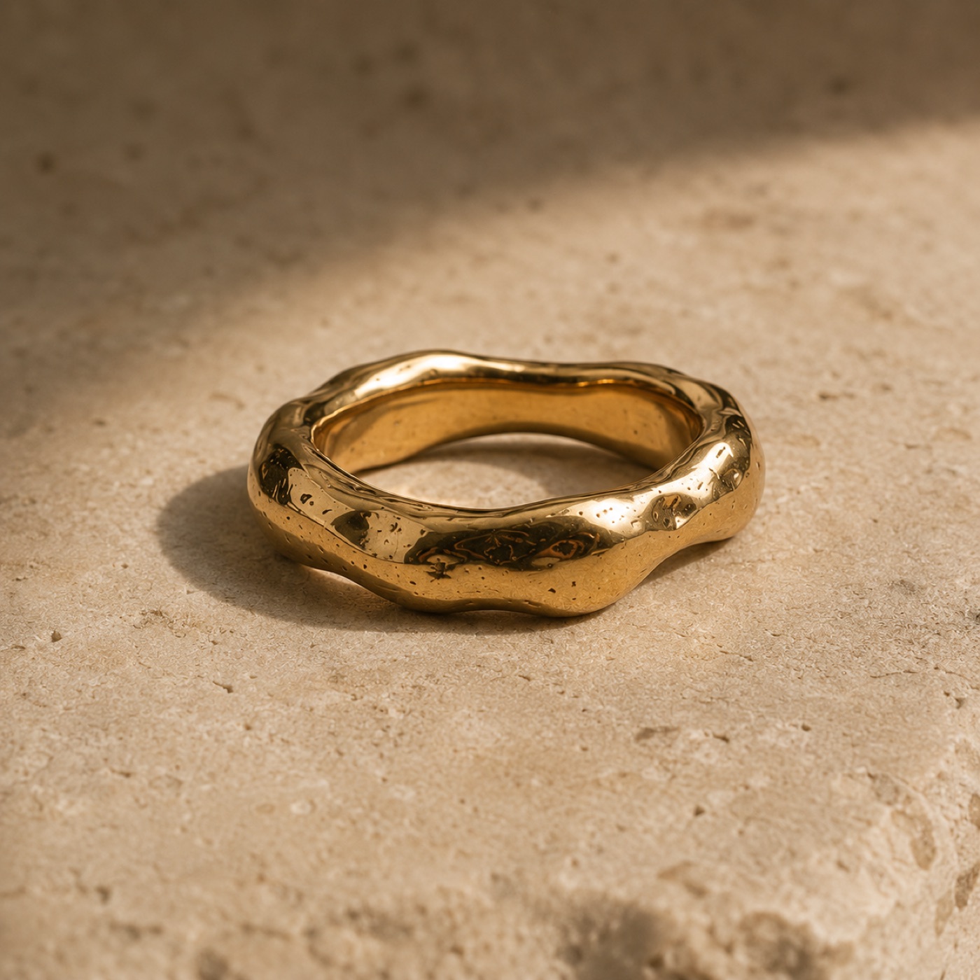 Handmade brass ring with organic sculptural texture by Farika Istanbul